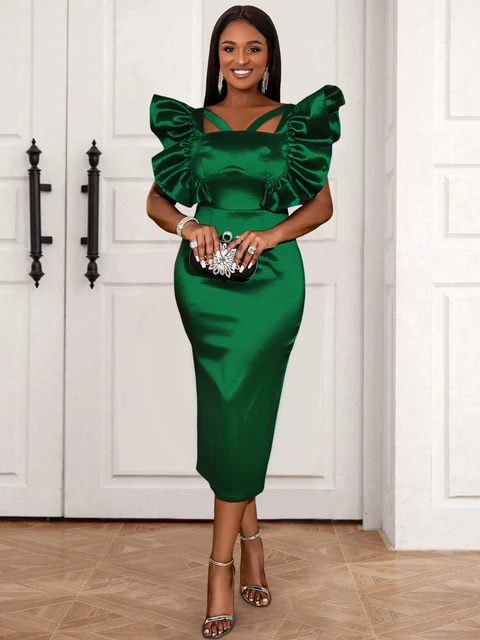 Flying Sleeve Party Green Dress Free Shipping